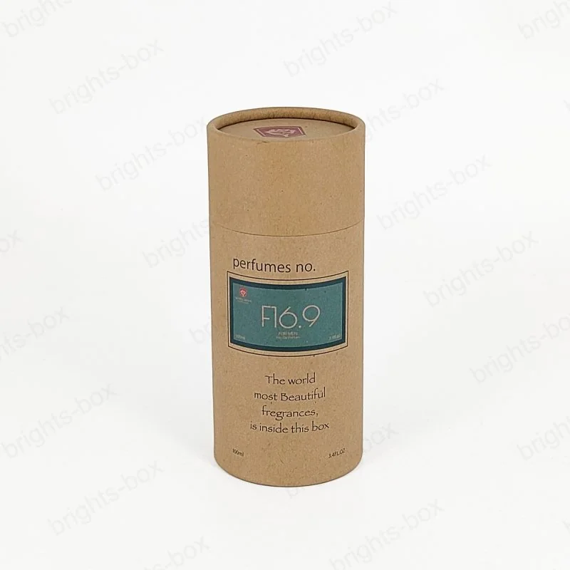 Cylinder Box Chinese Manufacturer Perfume Kraft Paper Packaging Hot Stamping Glossy Varnishing Sticker