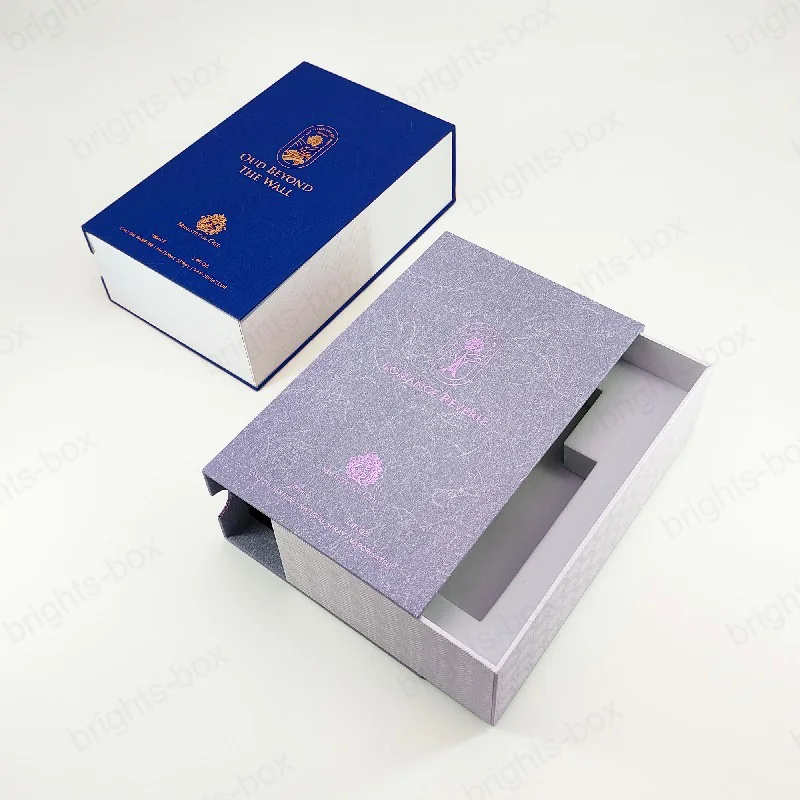 Drawing Box Chinese Manufacturer Perfume Packaging Gold Hot Stamping Embossing High Quality